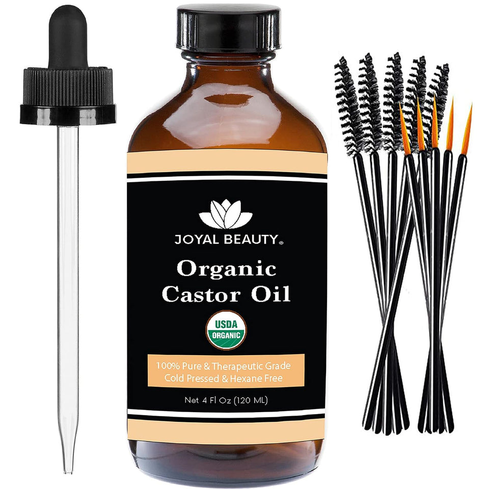 JOYAL BEAUTY castor oil bottle in amber glass preserves purity for skin and lashes.