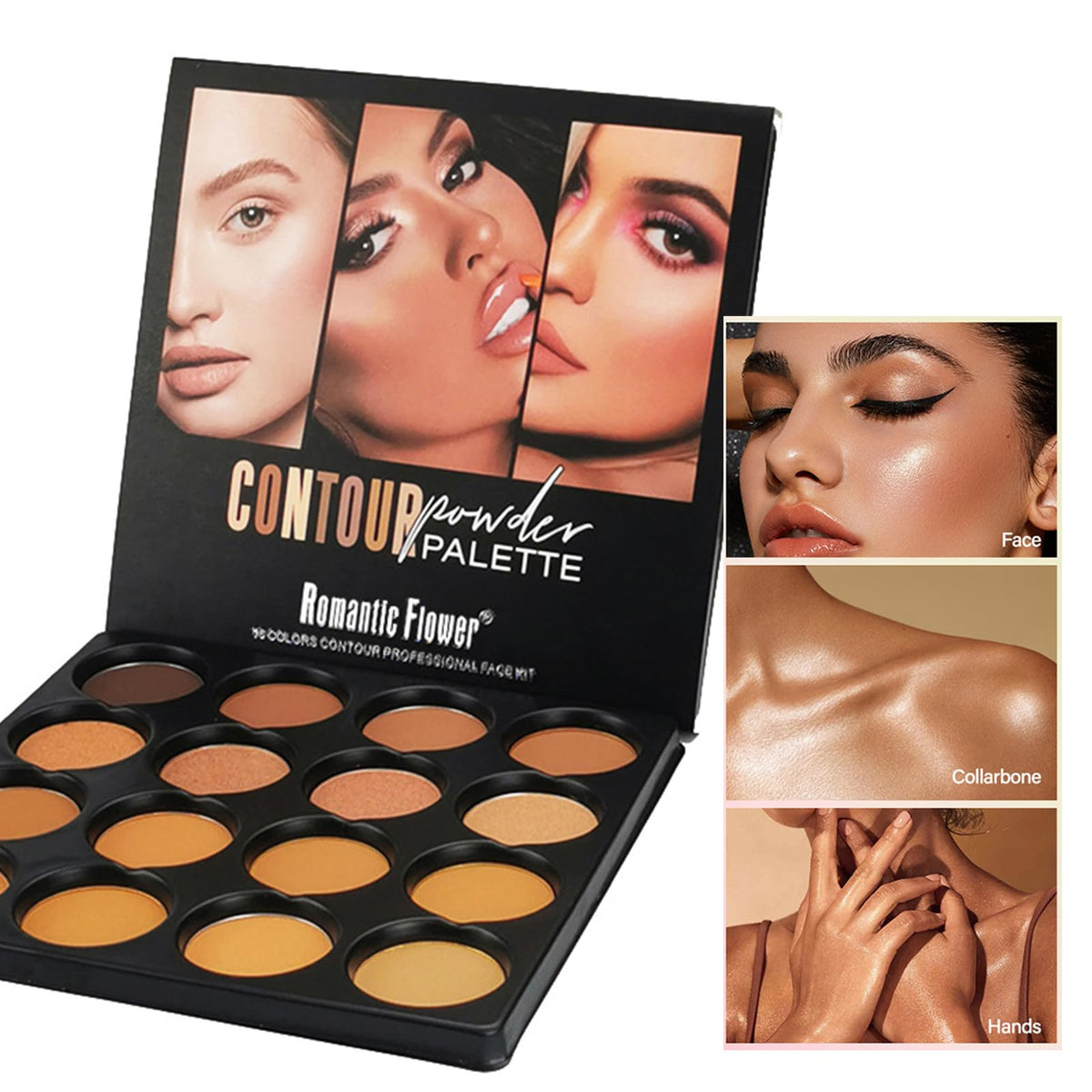 Joyeee palette swatches reveal 16 shade mosaic for easy color correction and sculpting.