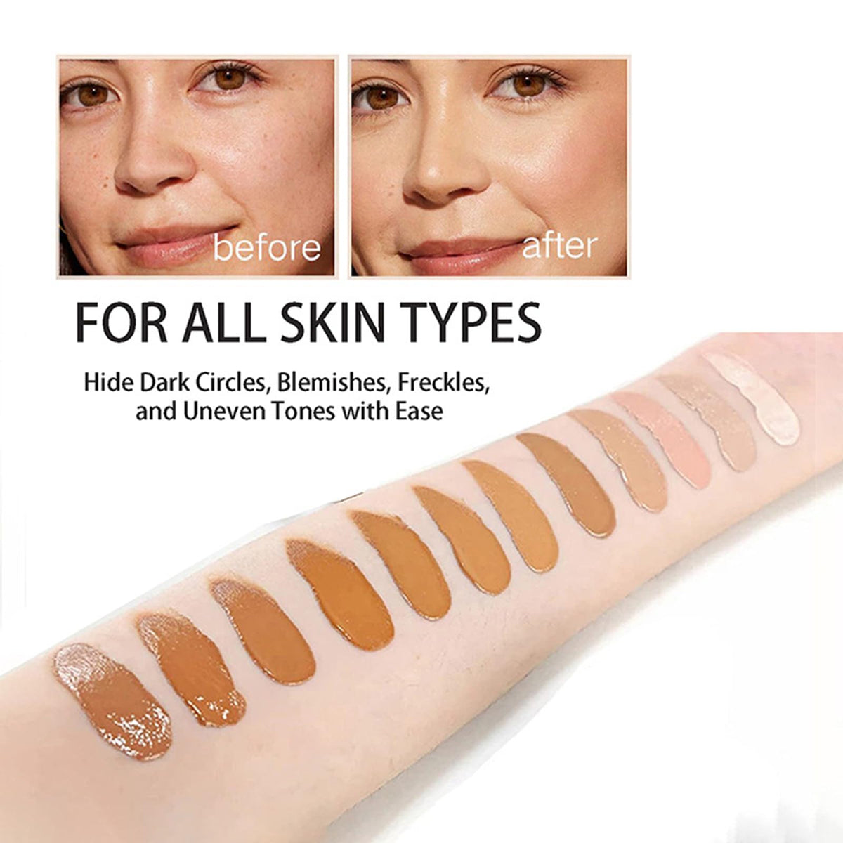 Joyeee concealer palette swatch chart shows the full color range.
