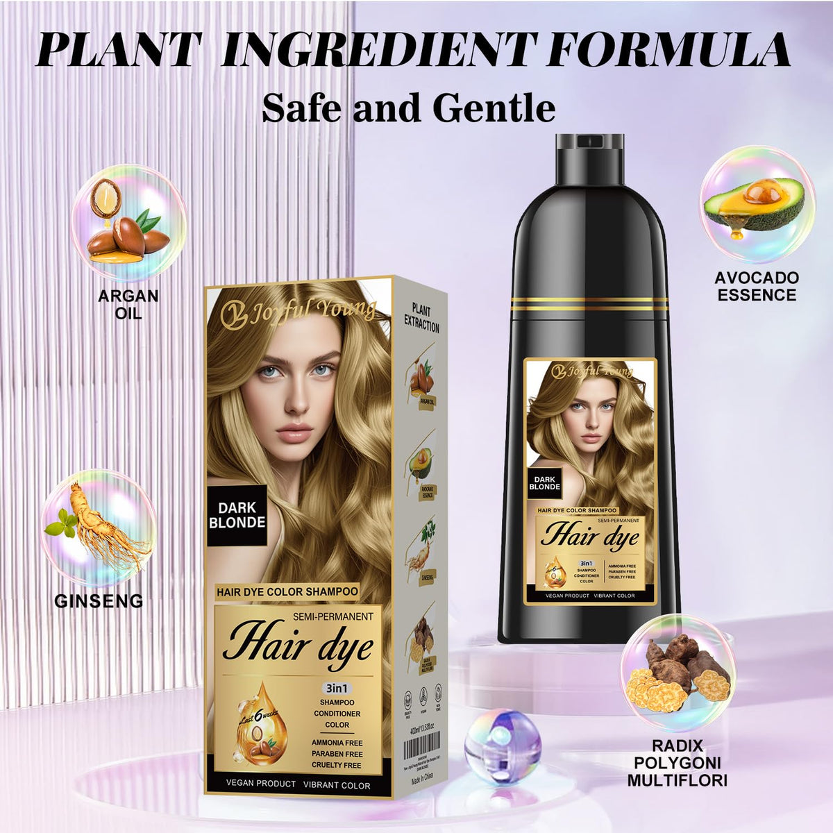 Joyful Young 3-in-1 color depositing shampoo delivers color, cleanse, and conditioning in one step.