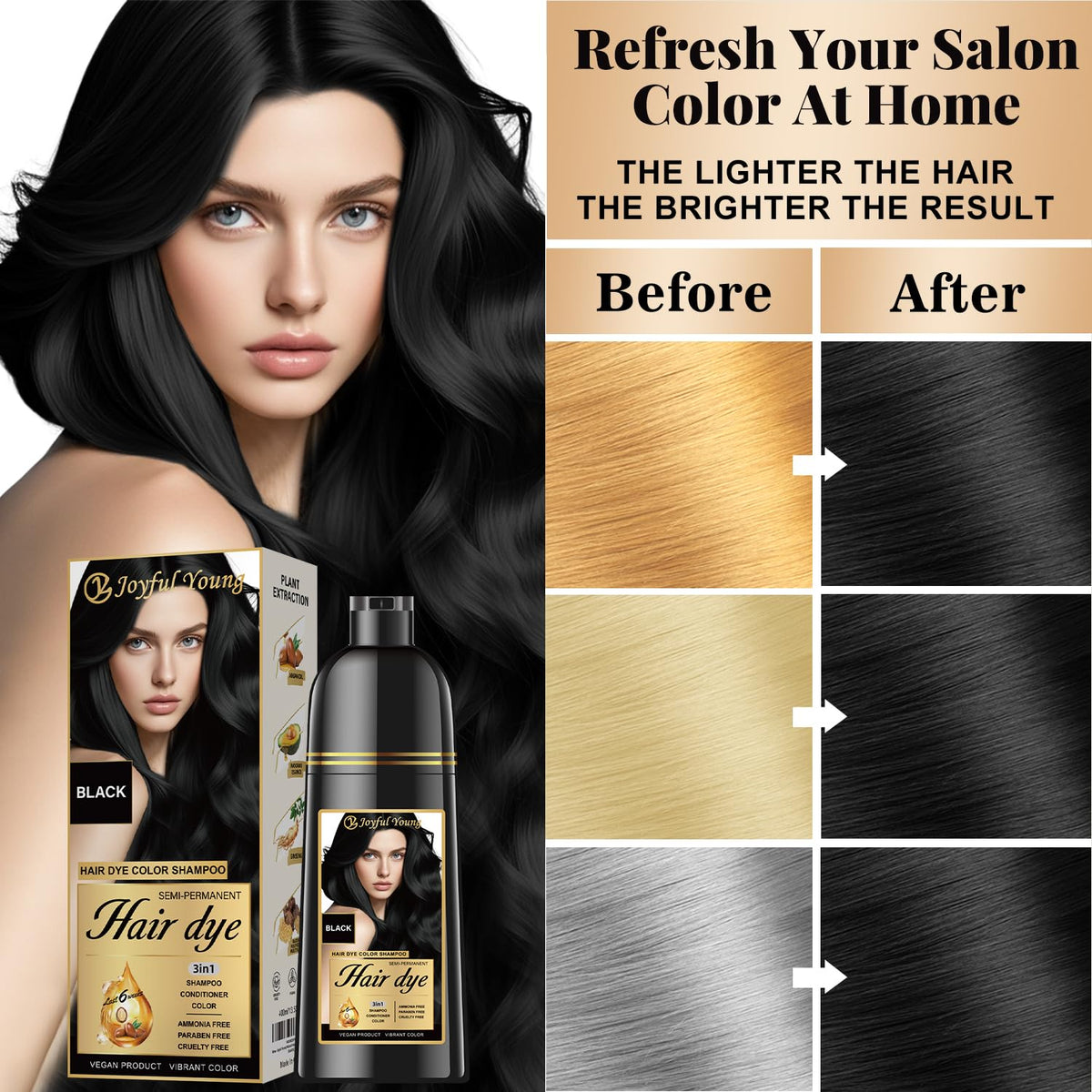 Joyful Young application on dry hair demonstrates easy at-home gray blending.