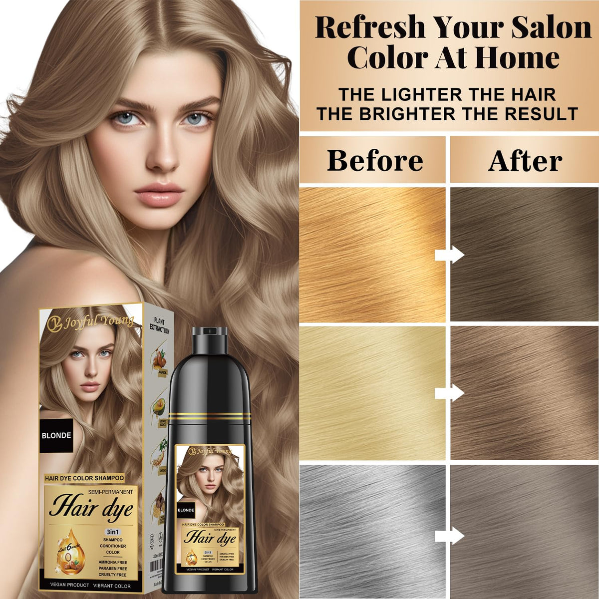 Joyful Young applying on dry hair demonstrates at-home gray blending.