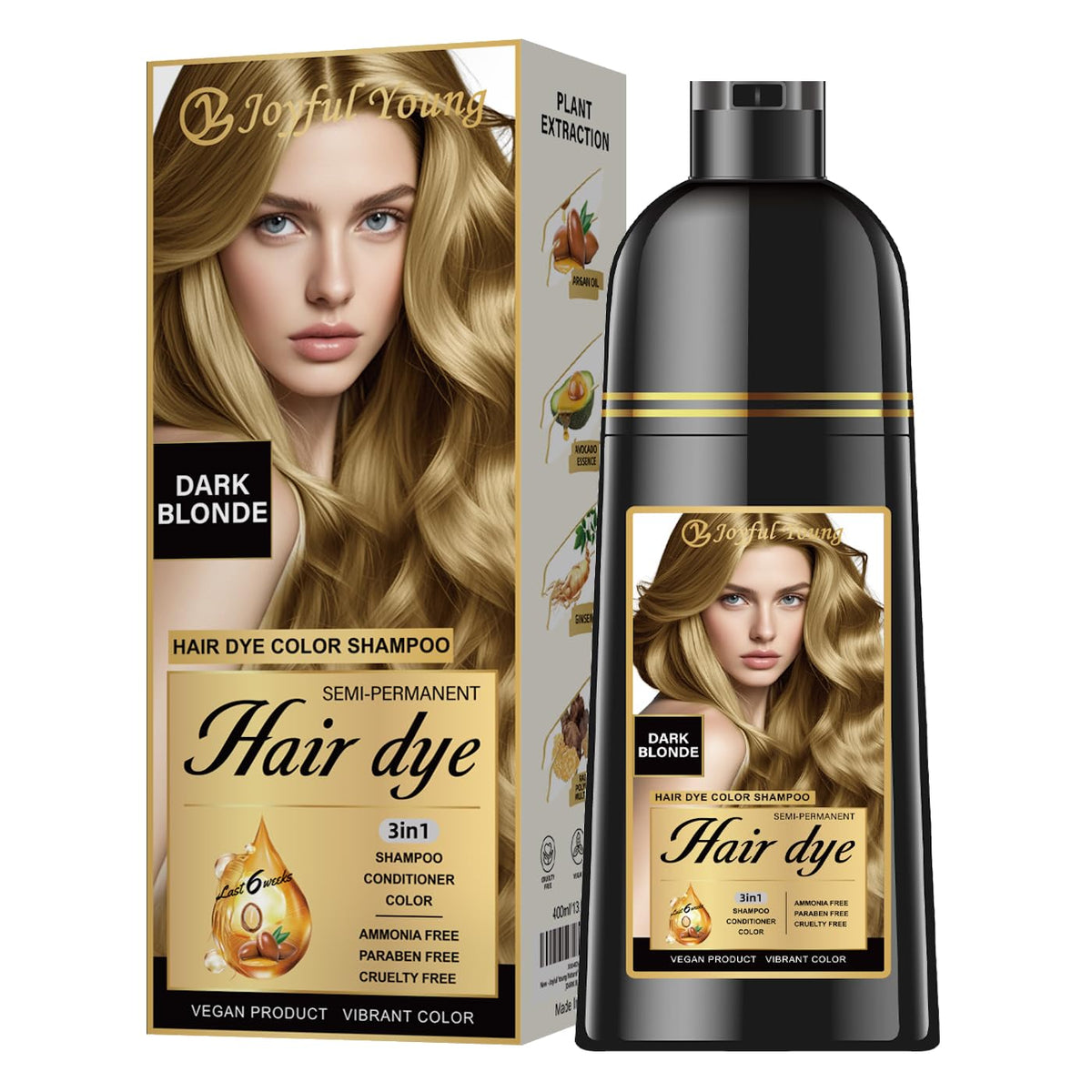 Joyful Young dark blonde shampoo deposits a natural gray blend for seamless coverage.