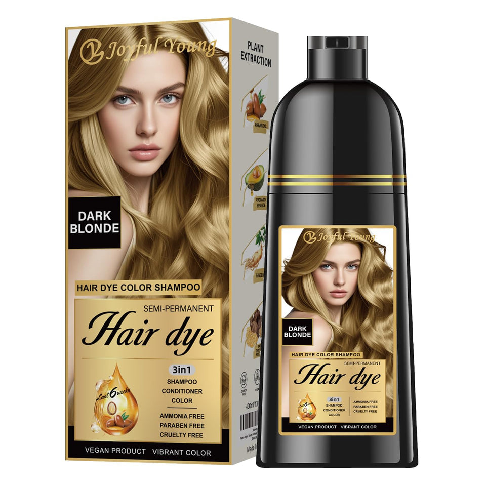 Joyful Young dark blonde shampoo deposits a natural gray blend for seamless coverage.