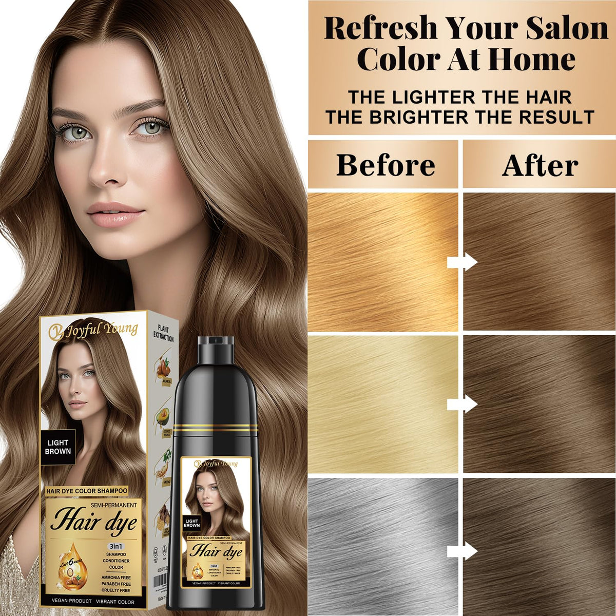 Joyful Young dry-hair application shows simple 15–30 minute process.