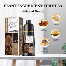 Joyful Young Golden Brown Shampoo application on dry hair demonstrates easy at-home coloring