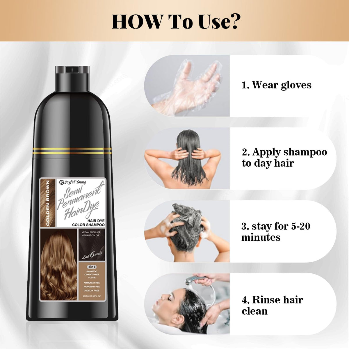 Joyful Young Golden Brown Shampoo before after beard image emphasizes home blending