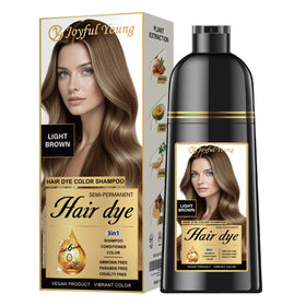 Joyful Young light brown shampoo bottle for natural gray blending.