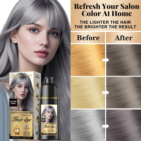Joyful Young silver-gray shampoo applied on hair for a subtle cool tone.