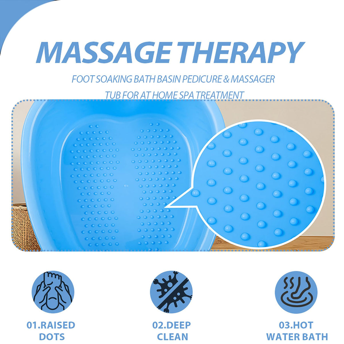 JOYMAY Foot Bath Basin bottom dots assist gentle scrubbing during a soak.