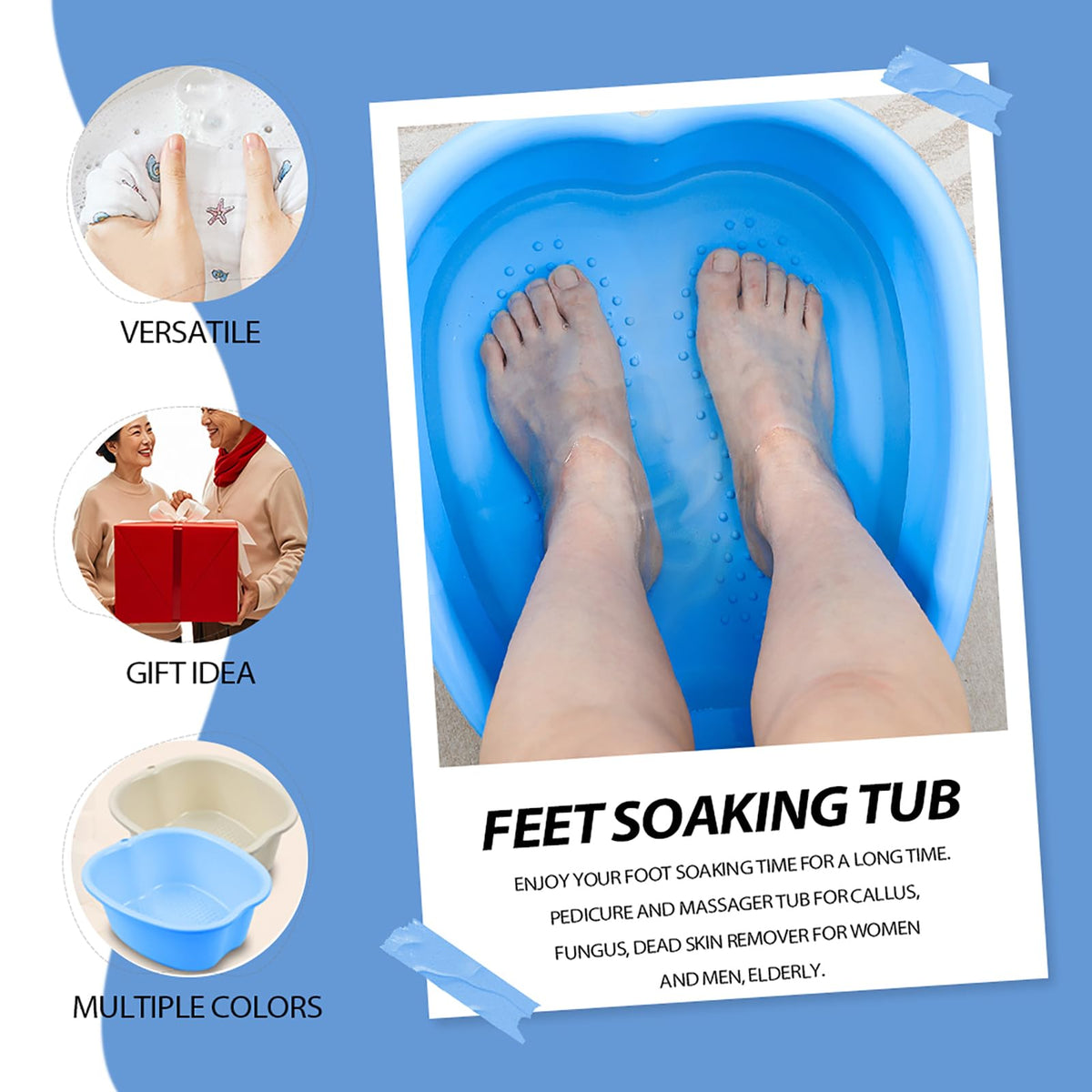 JOYMAY Foot Bath Basin size detail highlights ample space for larger feet.