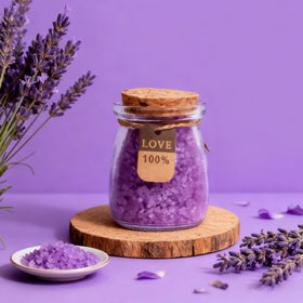 Joyvella lavender bath salts for a soothing bath ritual.