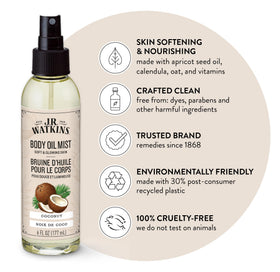J.R. Watkins Coconut Body Oil Mist spray in action for hydration