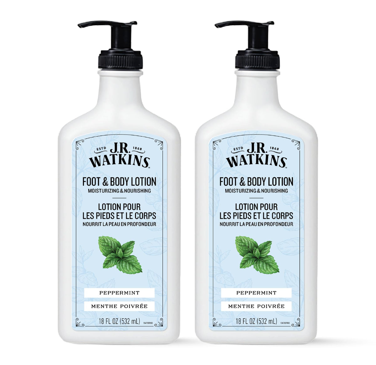 J.R. Watkins Peppermint Daily Moisturizing Lotion bottle close-up showing refreshing scent and hydration