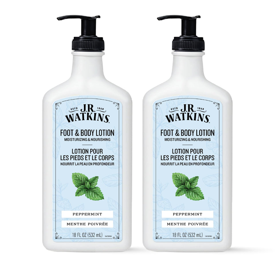 J.R. Watkins Peppermint Daily Moisturizing Lotion bottle close-up showing refreshing scent and hydration