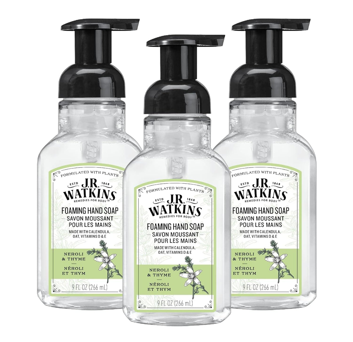 J.R. Watkins foaming hand soap pump dispenser for gentle cleansing and soft hands