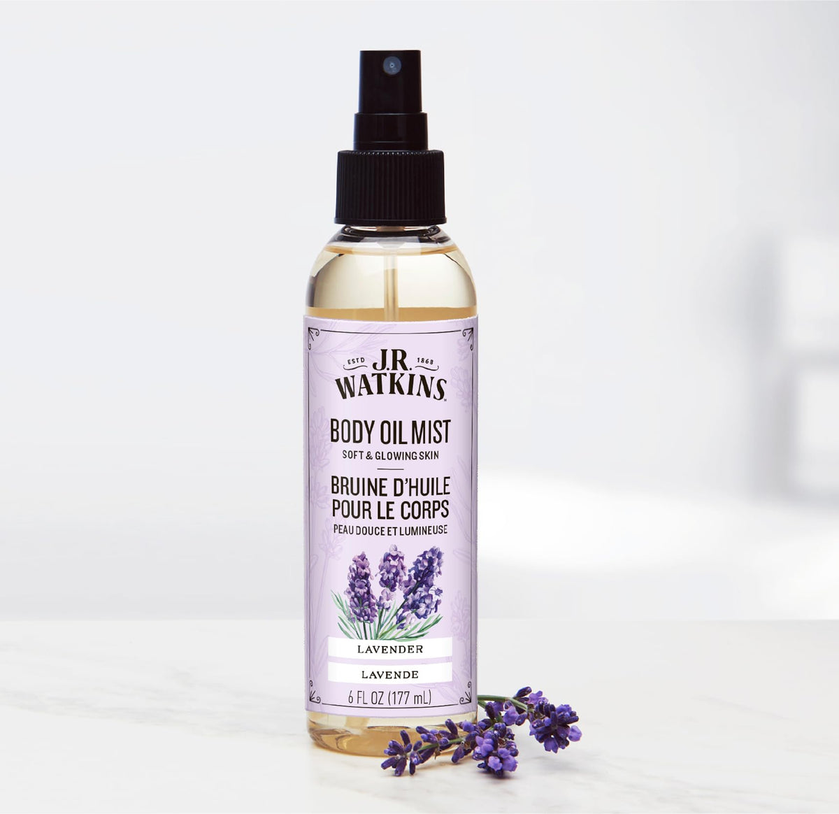 J.R. Watkins Lavender label close-up highlighting clean ingredients.