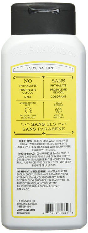 Foamy lather of J.R. Watkins Lemon Cream Body Wash delivering hydrating cleanse