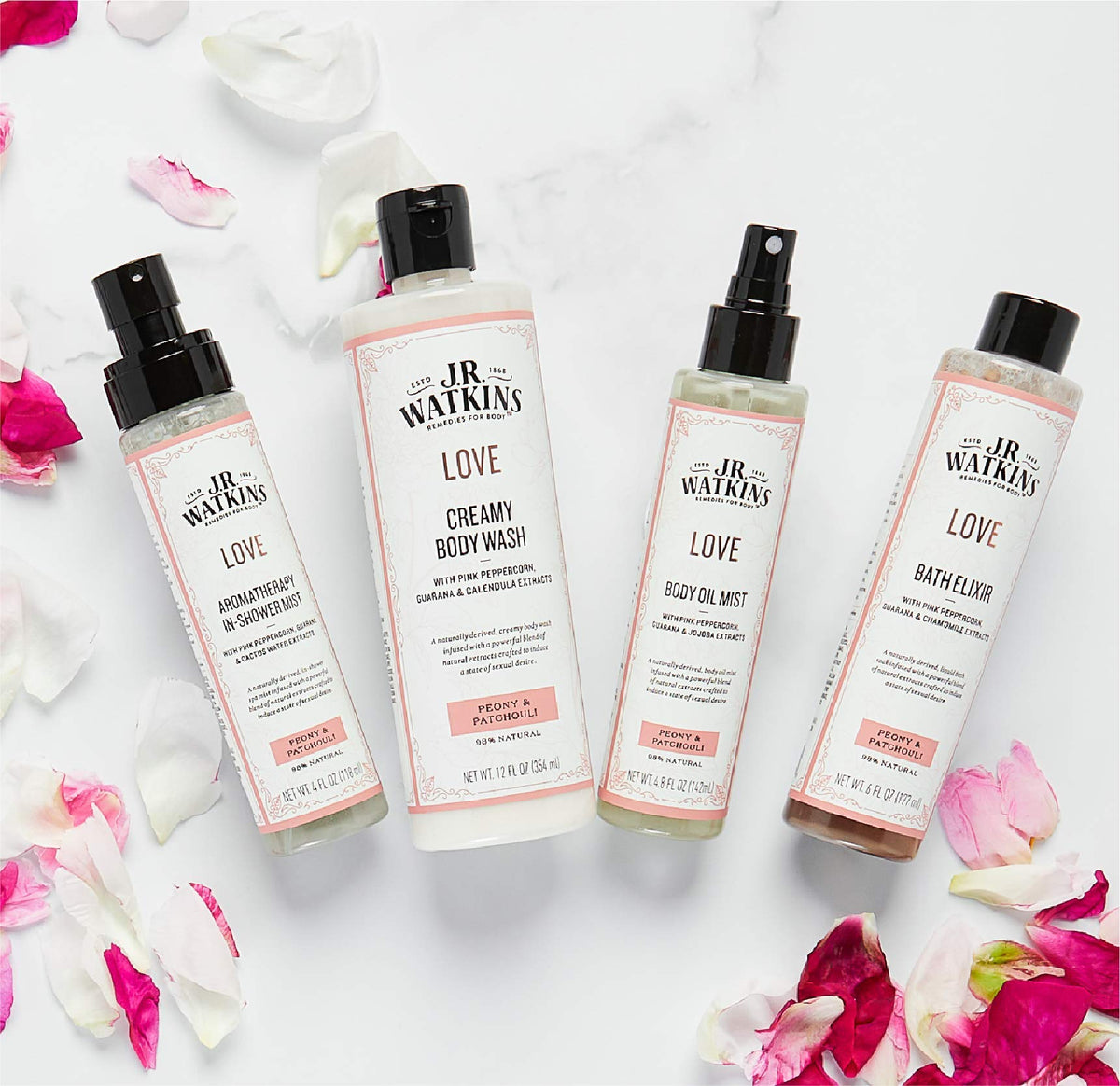 J.R. Watkins Love Creamy Body Wash ingredients spotlight pink peppercorn and guarana.
