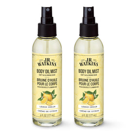 J.R. Watkins body oil mist Lemon Cream bottle showing soft, radiant skin after use.