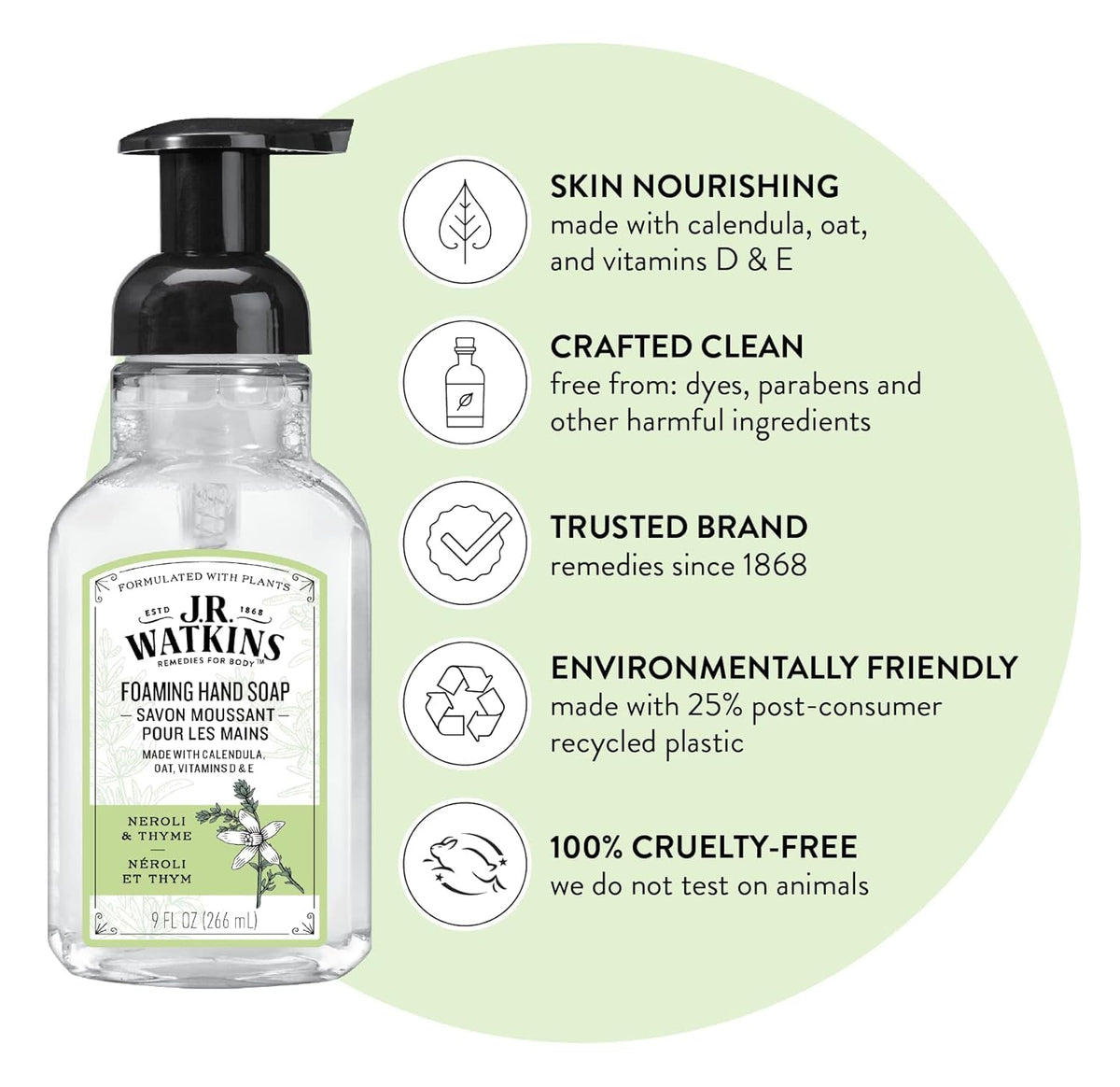 J.R. Watkins neroli thyme scent foam provides refreshing fragrance during hand washing