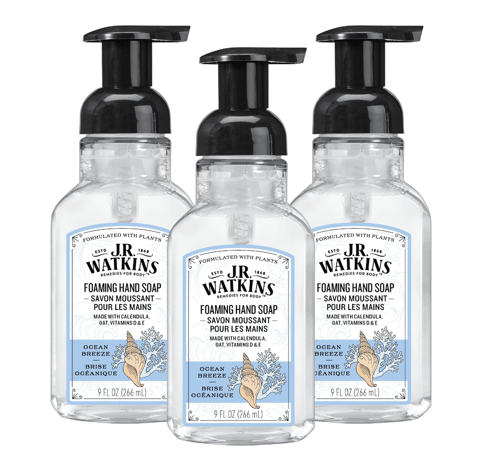 J.R. Watkins Ocean Breeze foaming hand wash pump delivers airy, refreshing lather.