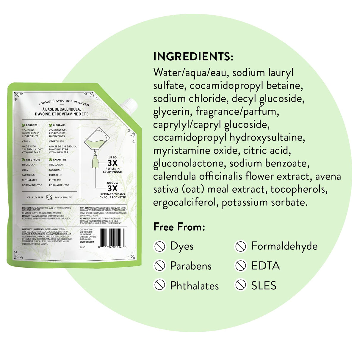 J.R. Watkins plant based ingredients highlight gentle cleansing for daily use.