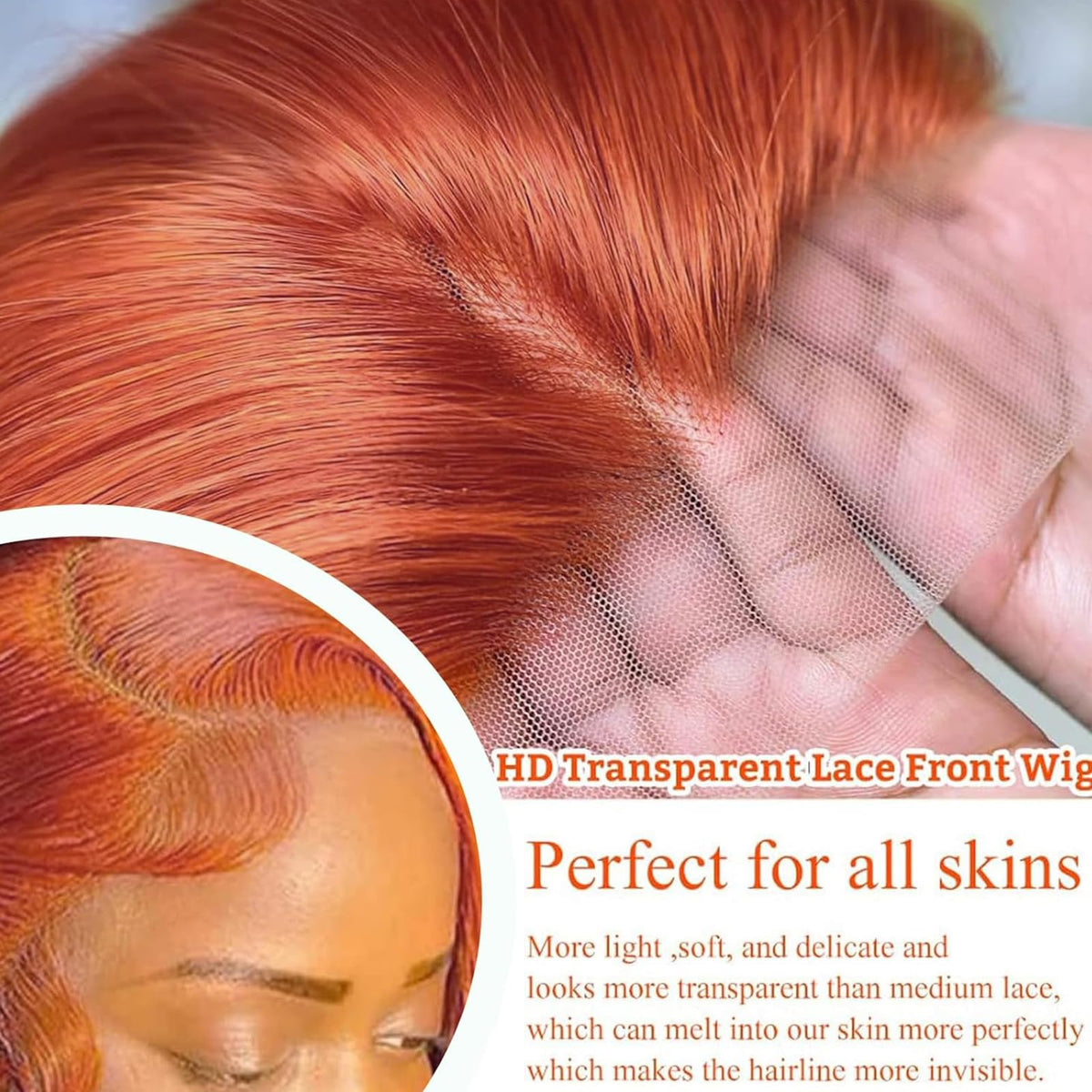 Jreitsere 32-inch ginger wig lace area with cap construction for secure wear