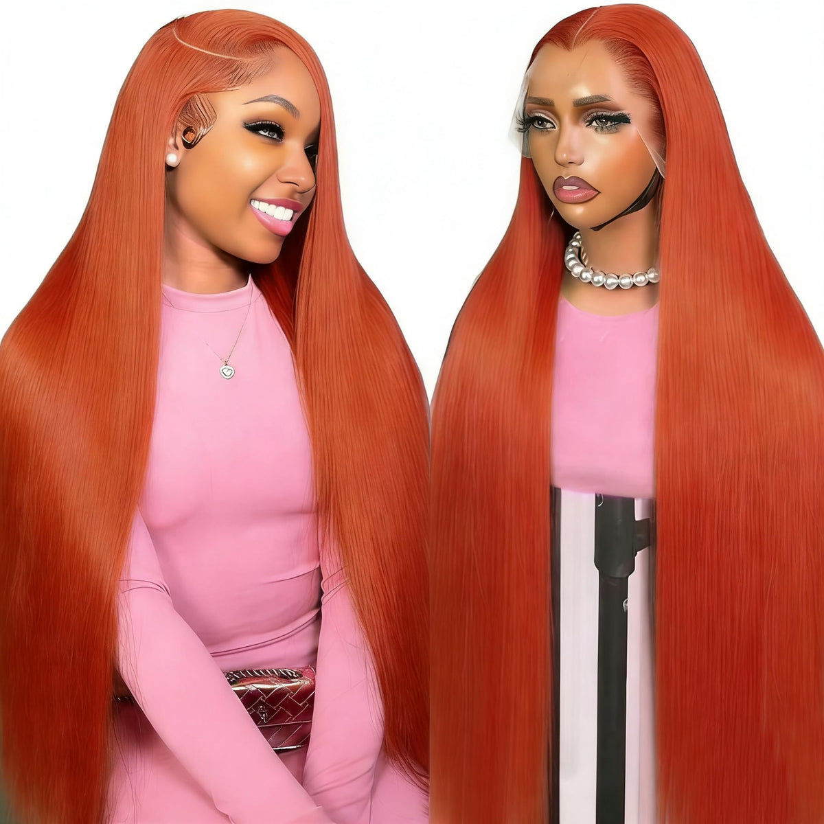 Jreitsere 32-inch ginger wig front view shows natural lace front for seamless parting