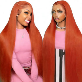 Jreitsere 32-inch ginger wig front view shows natural lace front for seamless parting