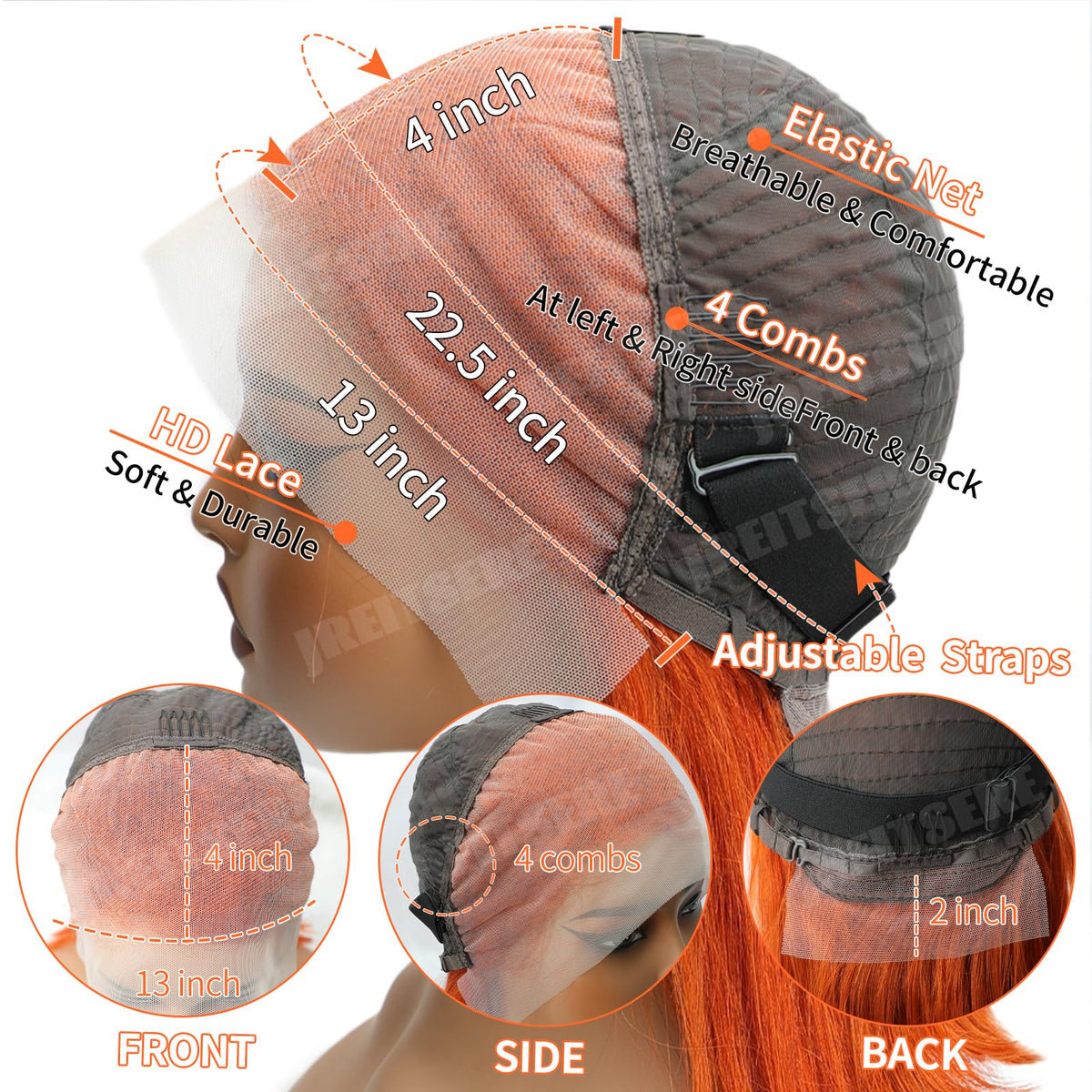 Jreitsere ginger wig 13x6 lace close-up demonstrates deep parting for realistic styling