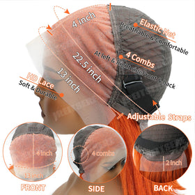 Jreitsere ginger wig 13x6 lace close-up demonstrates deep parting for realistic styling