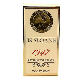JS Sloane 1947 aftershave bottle being poured for instant post‑shave splash.