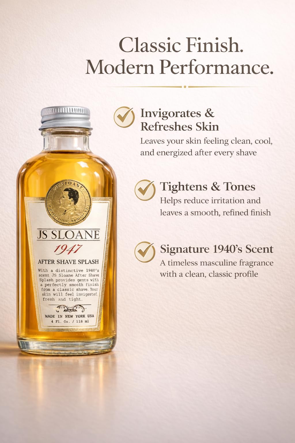 JS Sloane 1947 aftershave packaging box to inspire classic routines.