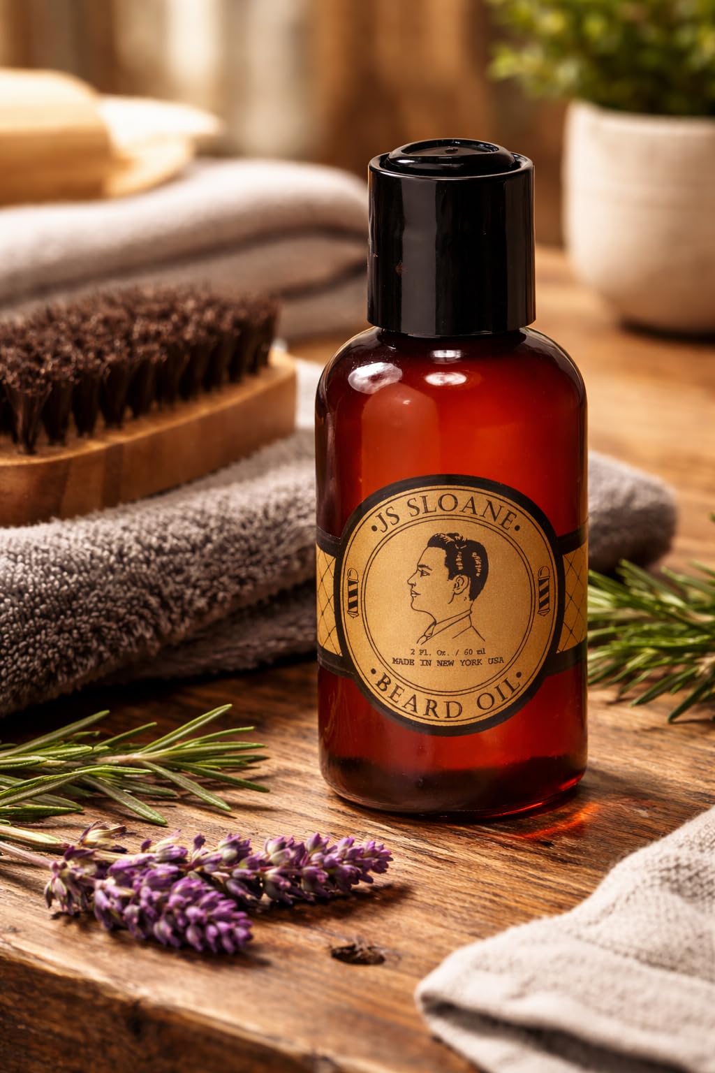 JS Sloane beard oil packaging box showcasing premium grooming product