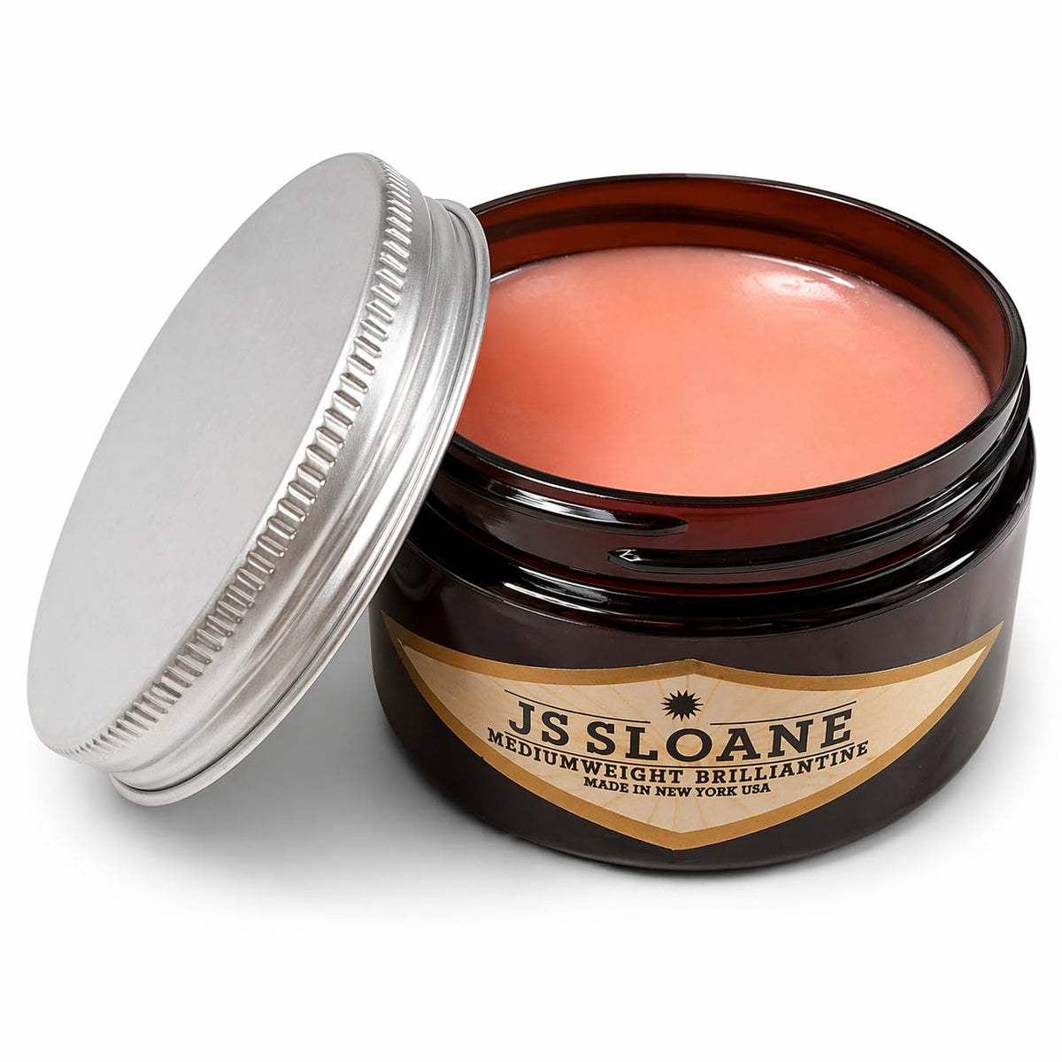 JS Sloane Brilliantine Pomade label reflecting classic style and modern formula