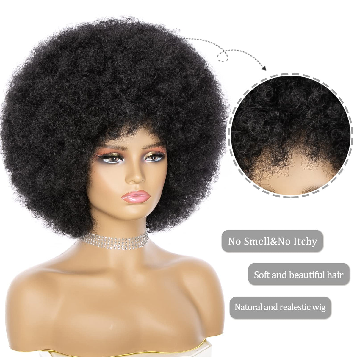 JSDshine Soft Afro Wig 70s with bangs offering versatile styling