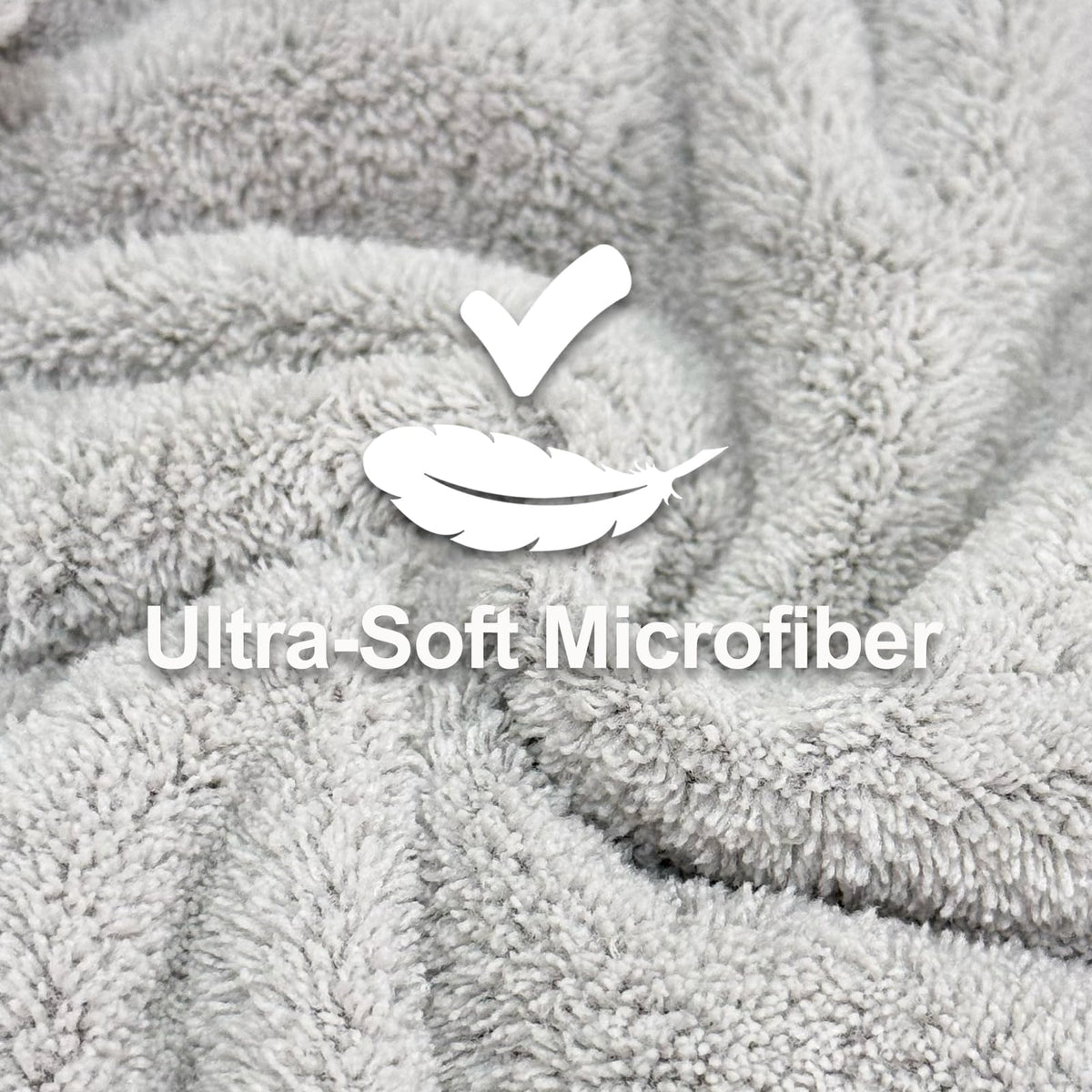 Jseng microfiber hair towel in light gray with secure bow for slip-free use.