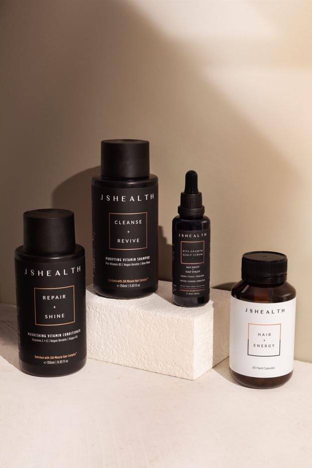 JSHealth packaging showing the trio of JSHealth hair care products