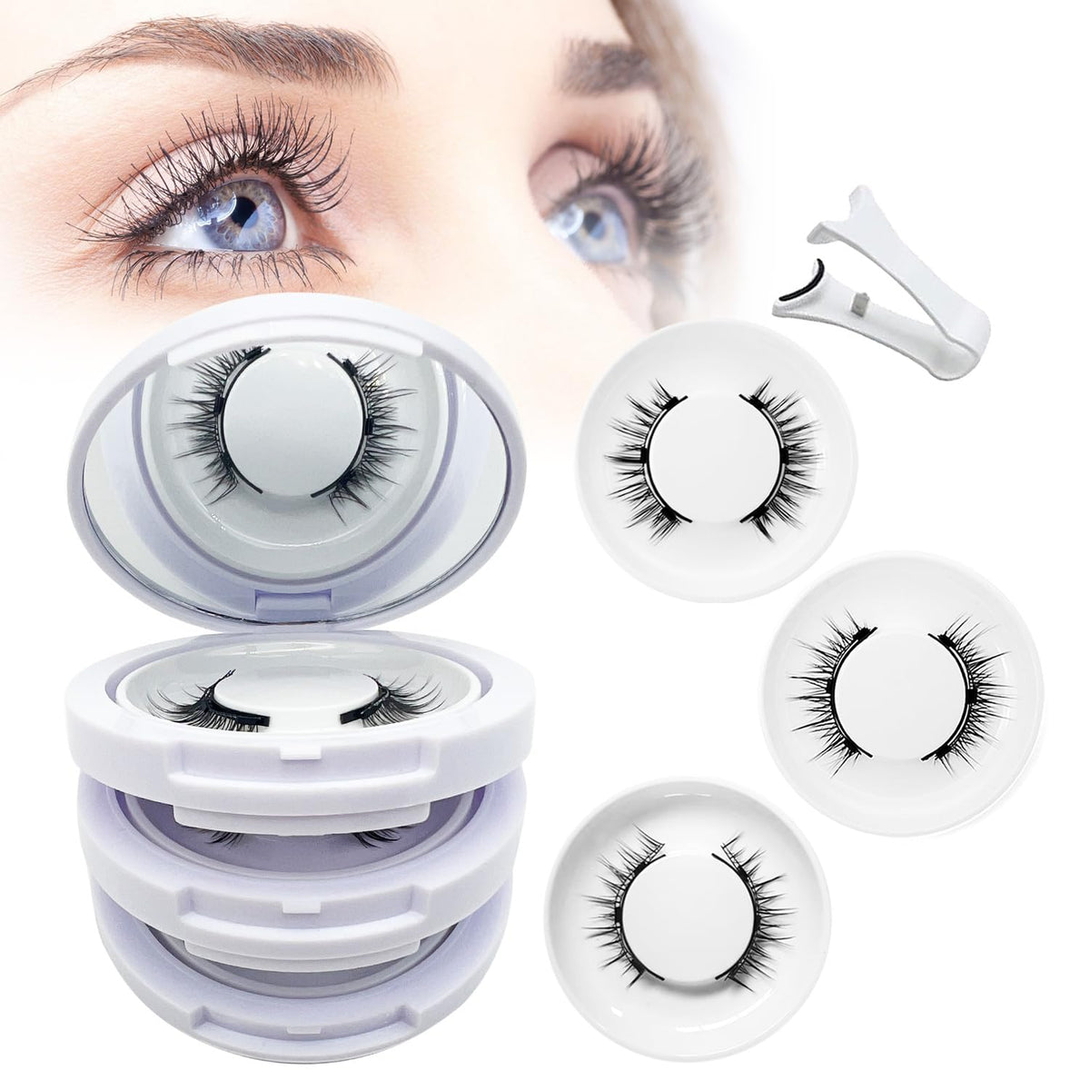 Jsqianfei Meylora magnetic eyelashes in packaging, easy to store and travel with.