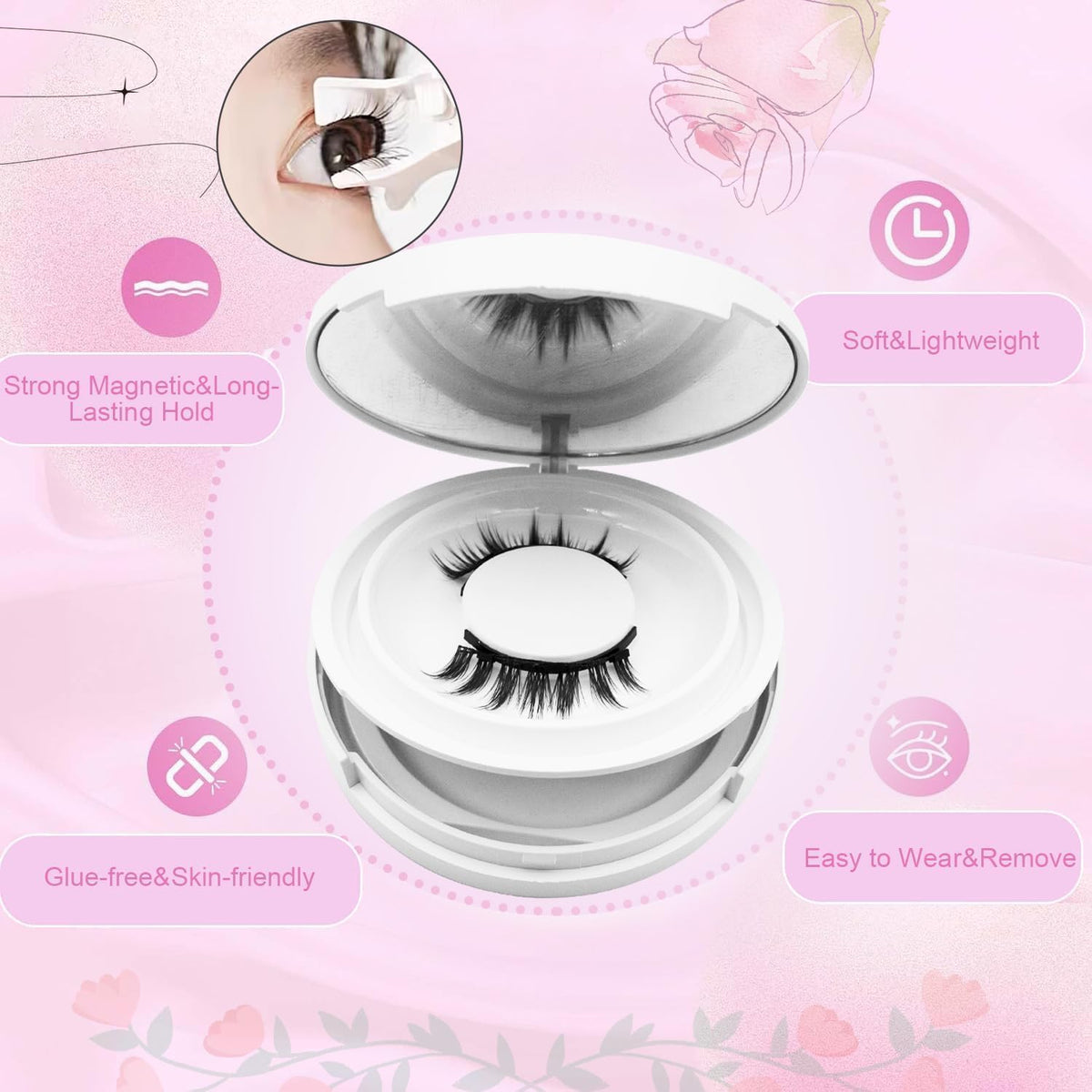 Jsqianfei Meylora magnetic lashes with applicator in use, quick precise application.