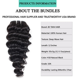 JTdebade 12in deep wave weft 50-60g, durable full-head look