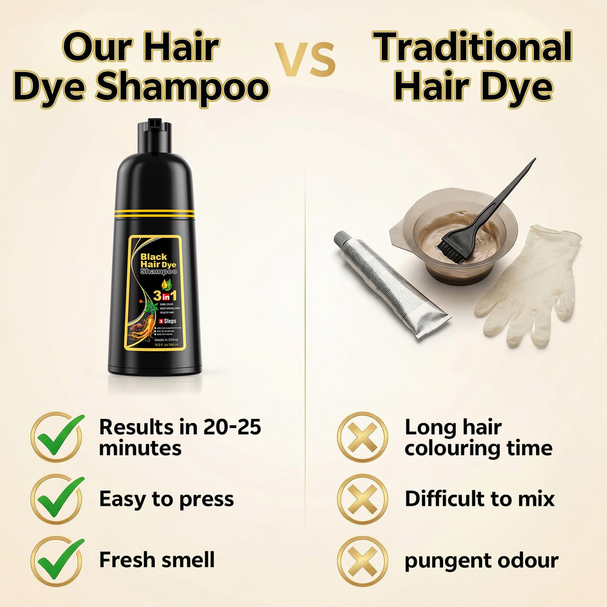 Root touch-up made easy with JUANCHI Black Hair Dye Shampoo.