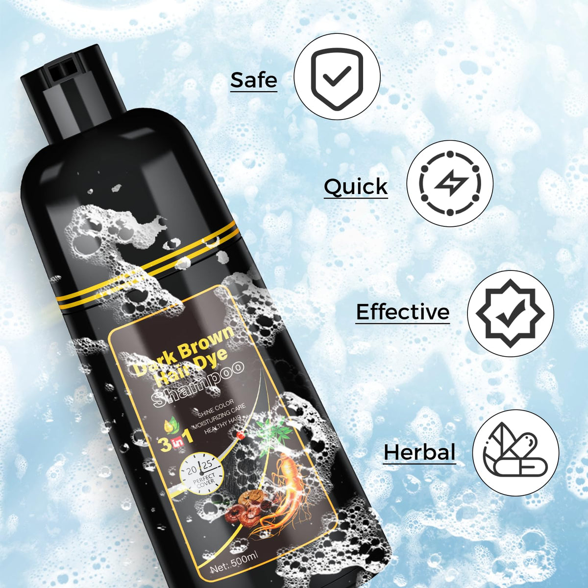 JUANCHI Dark Brown Hair Dye Shampoo gray-hair-blend shows natural-looking coverage.