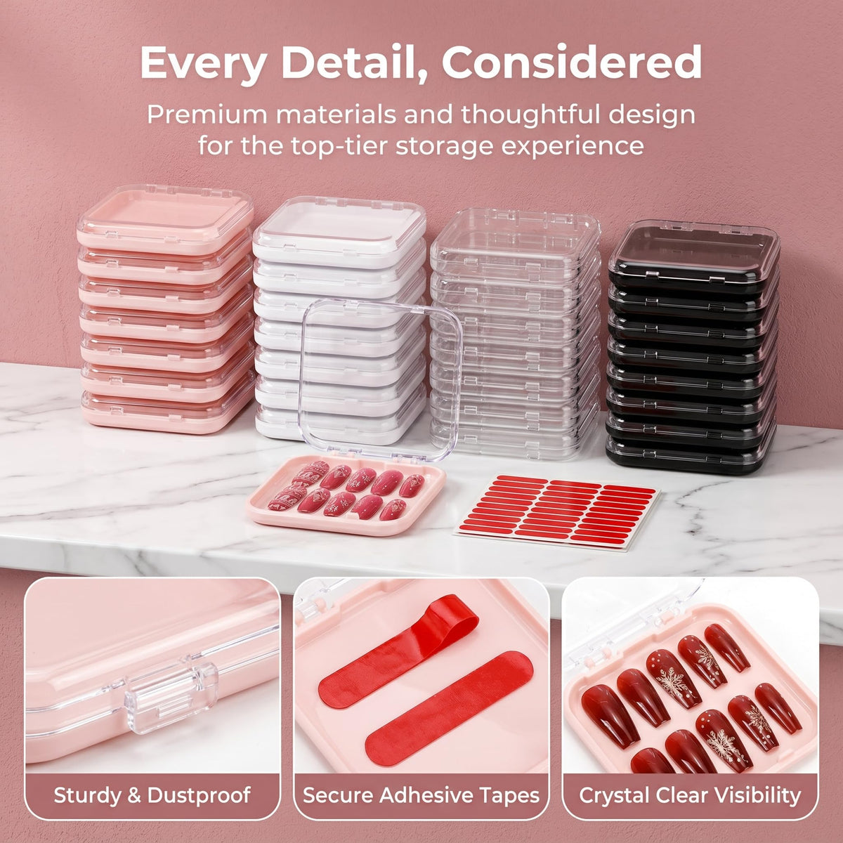 Jucoan double-sided nail tape secures nails on display boxes.