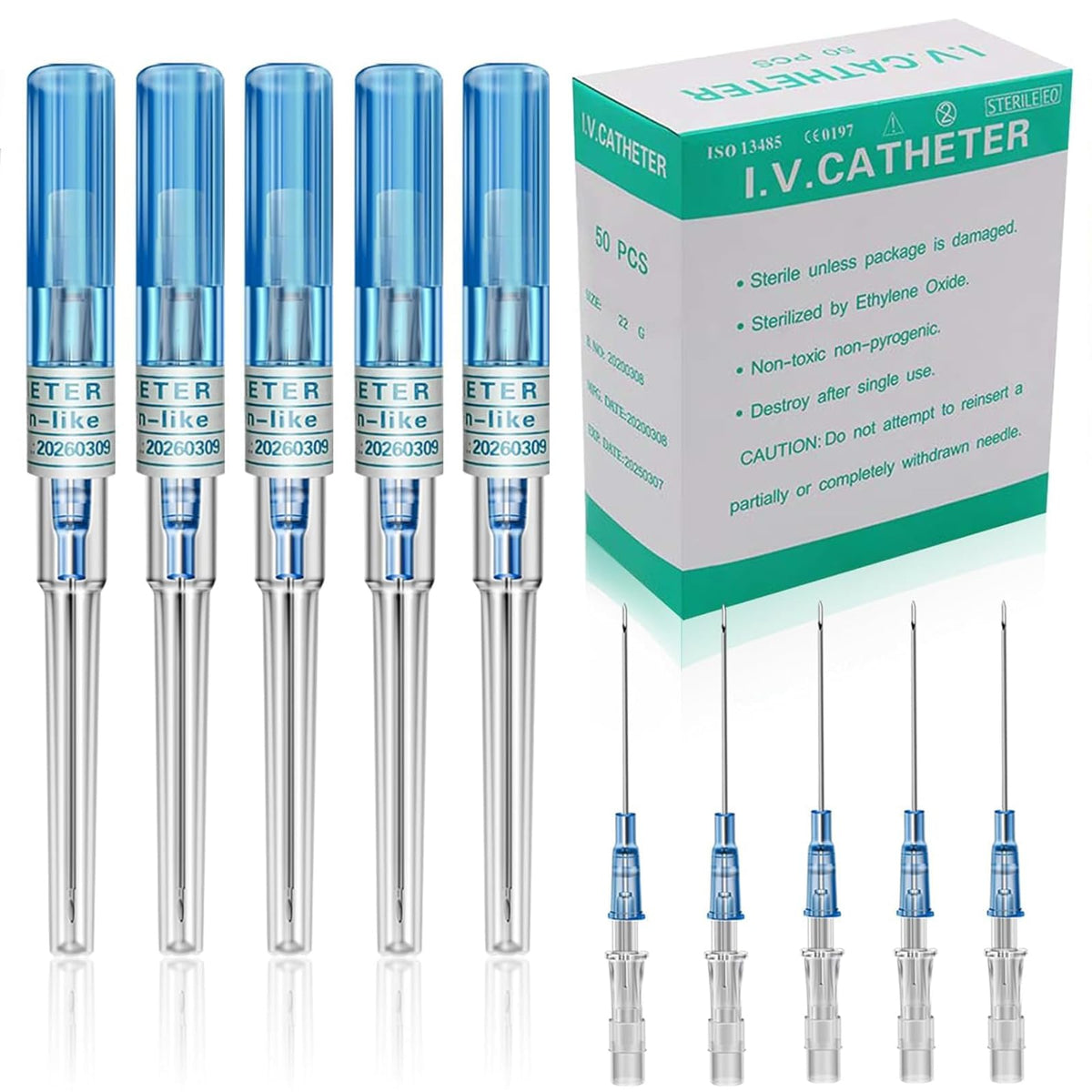 Judero 22G catheter needles pack for versatile piercing applications.