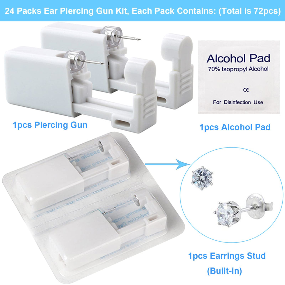 Judero self ear piercing gun with built-in studs, ready for quick, mess-free use.