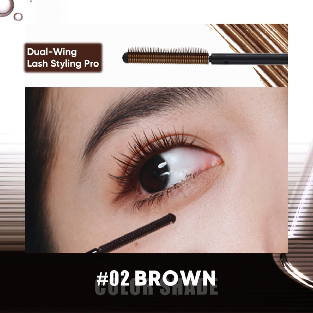 JUDYDOLL Brown waterproof mascara on eye, finishing with a natural look.