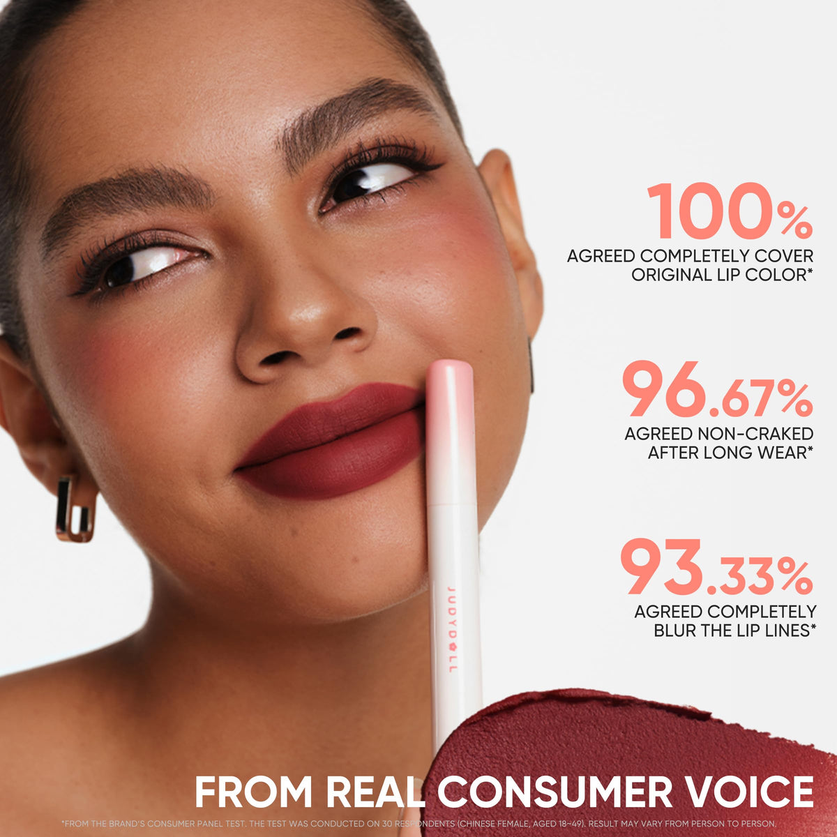 Judydoll lip cream application close-up demonstrates even, clean coverage