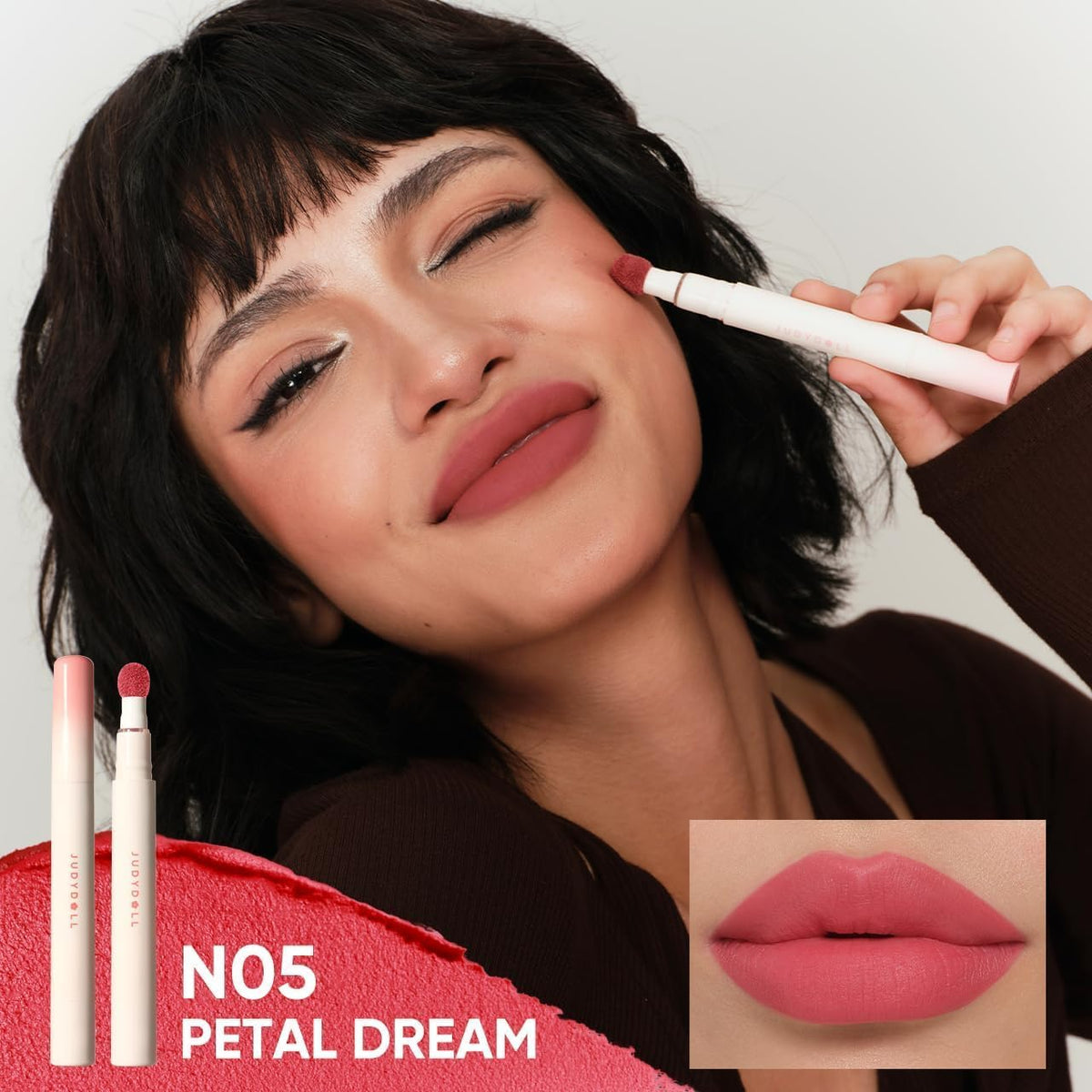 JUDYDOLL Cushion Matte Lip Cream application demo for precise lip lines